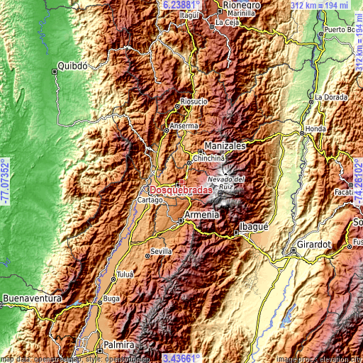 Topographic map of Dosquebradas
