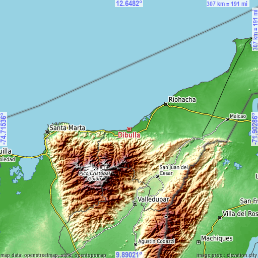 Topographic map of Dibulla