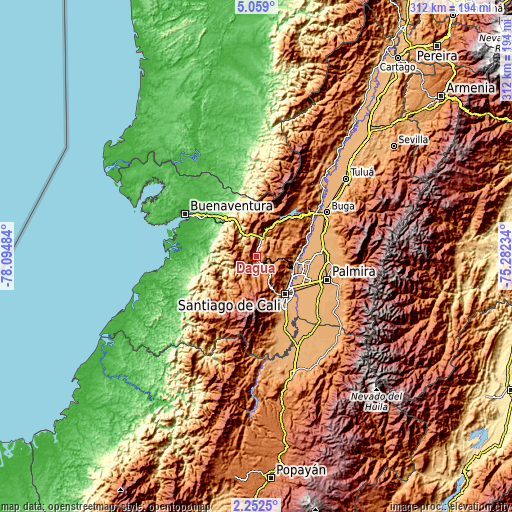 Topographic map of Dagua
