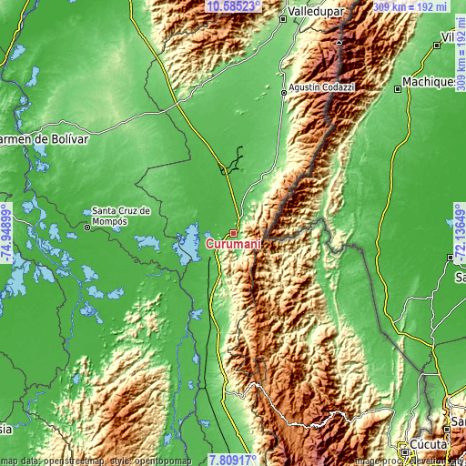 Topographic map of Curumaní