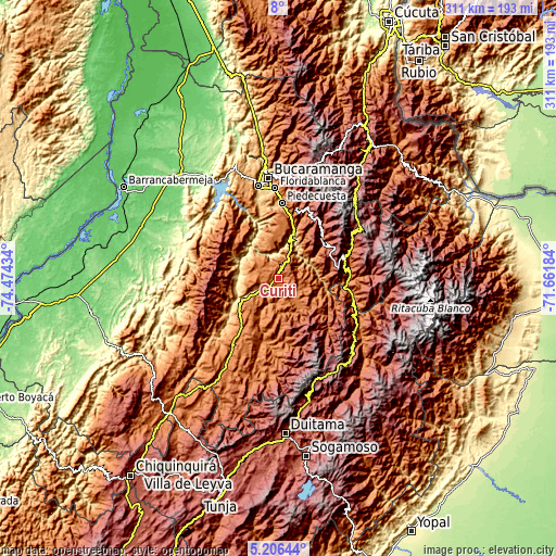 Topographic map of Curití