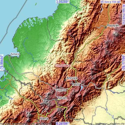 Topographic map of Cumbitara