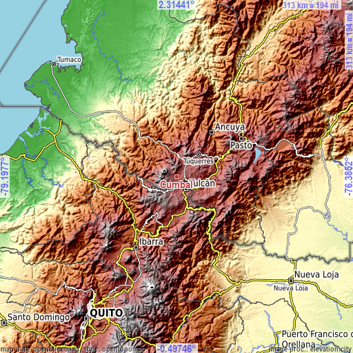 Topographic map of Cumbal