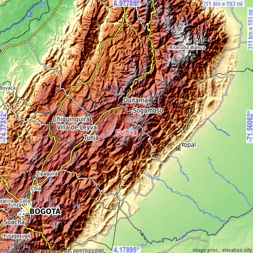 Topographic map of Cuítiva