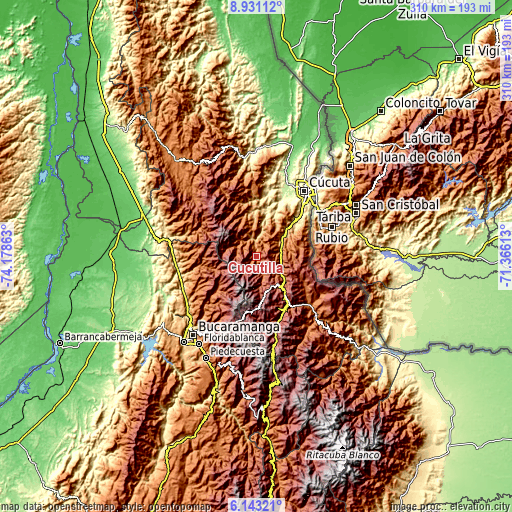 Topographic map of Cucutilla