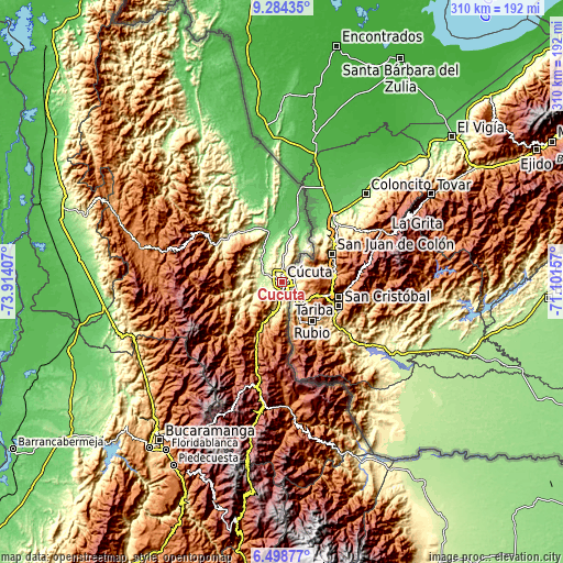 Topographic map of Cúcuta