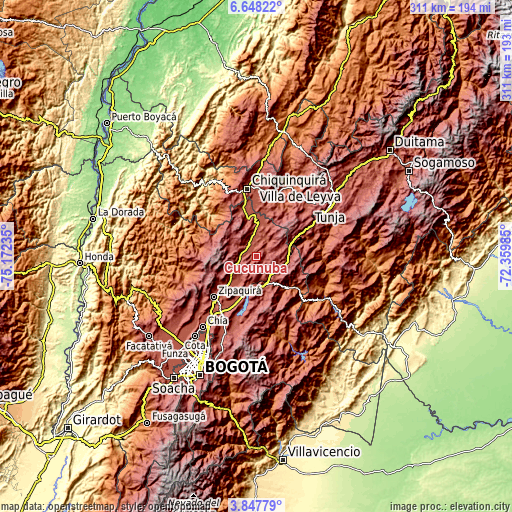 Topographic map of Cucunubá