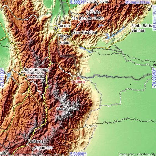 Topographic map of Cubará