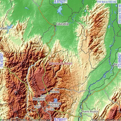 Topographic map of Cruces de Anorí