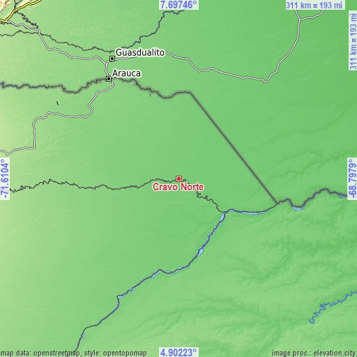 Topographic map of Cravo Norte