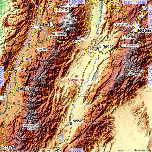 Topographic map of Coyaima