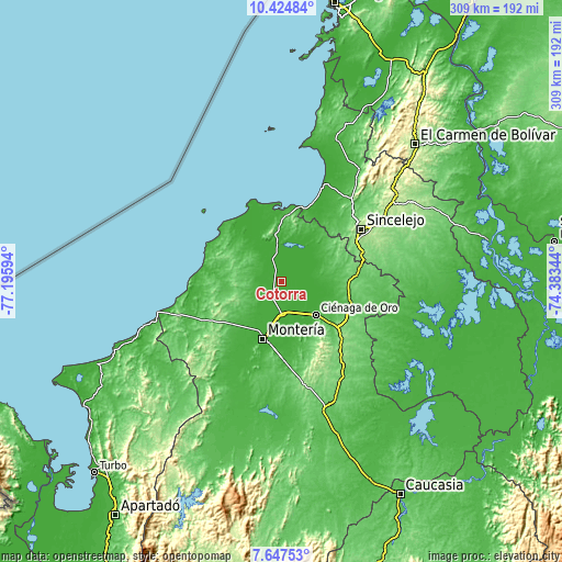 Topographic map of Cotorra