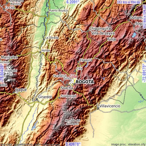 Topographic map of Cota