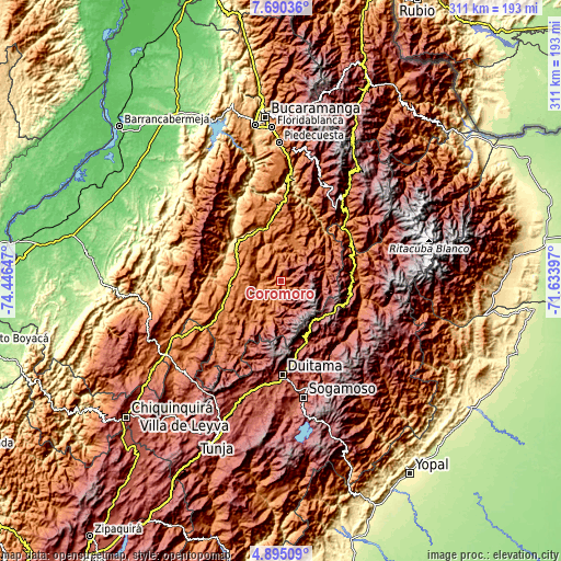 Topographic map of Coromoro