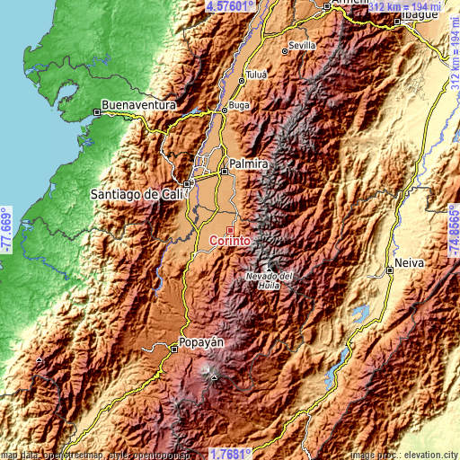 Topographic map of Corinto