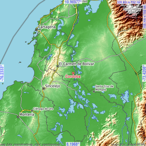 Topographic map of Córdoba