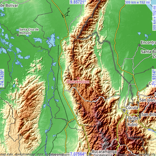 Topographic map of Convención