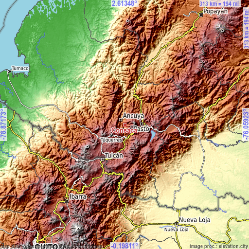 Topographic map of Consacá