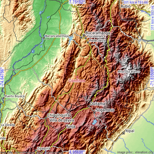 Topographic map of Confines