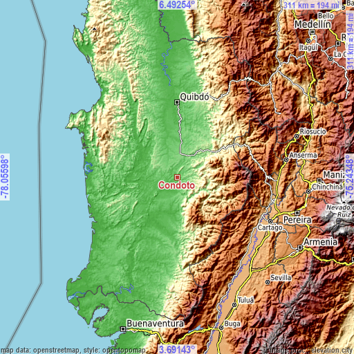 Topographic map of Condoto