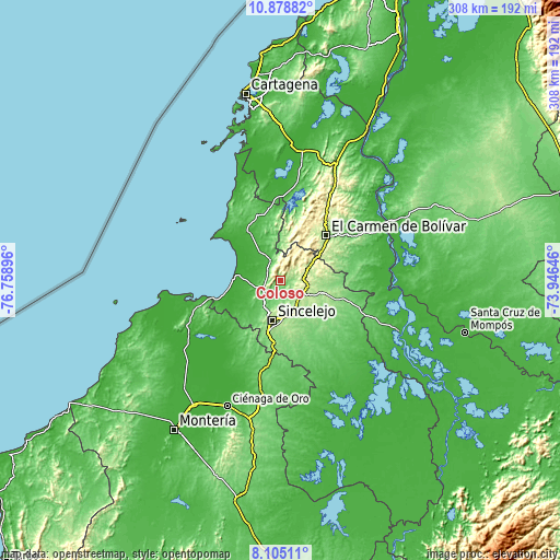 Topographic map of Colosó