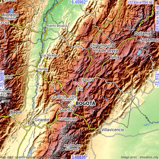 Topographic map of Cogua