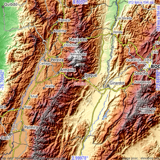 Topographic map of Coello