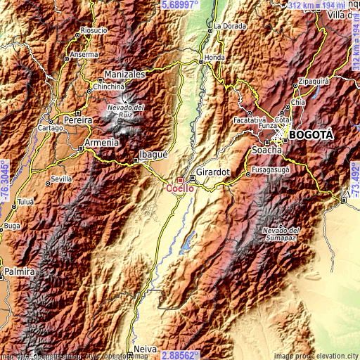 Topographic map of Coello