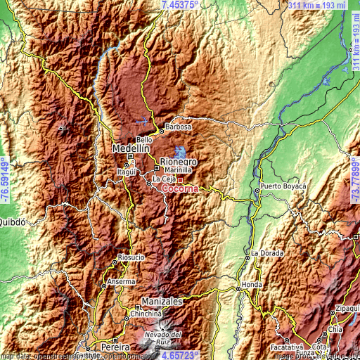 Topographic map of Cocorná