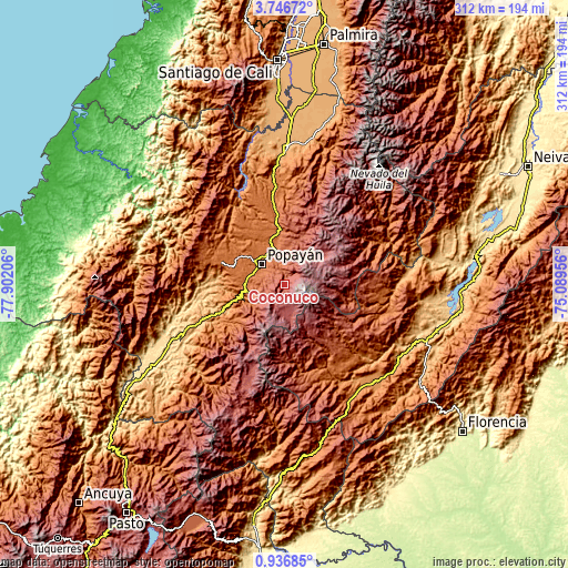 Topographic map of Coconuco