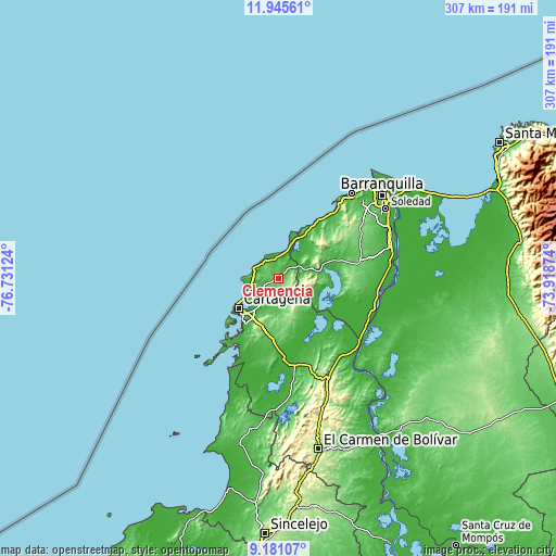 Topographic map of Clemencia