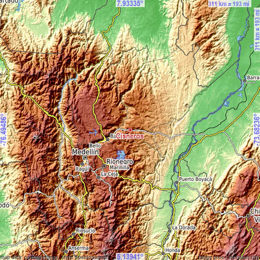 Topographic map of Cisneros