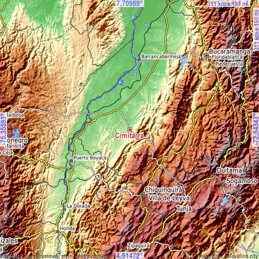 Topographic map of Cimitarra