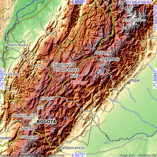 Topographic map of Ciénega