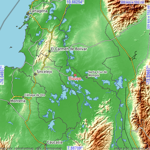 Topographic map of Cicuco