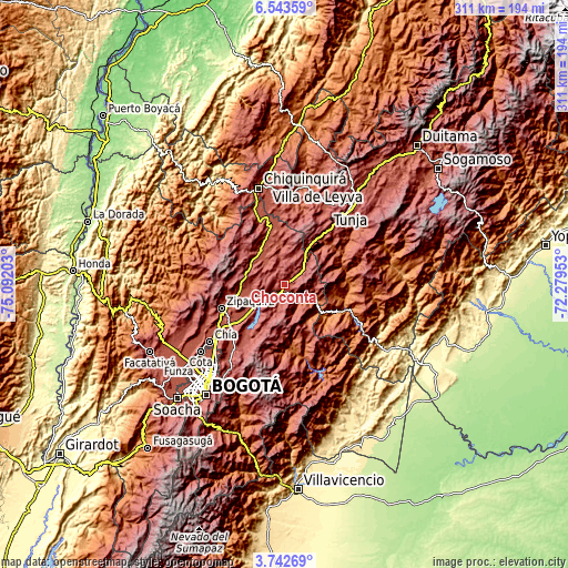 Topographic map of Chocontá