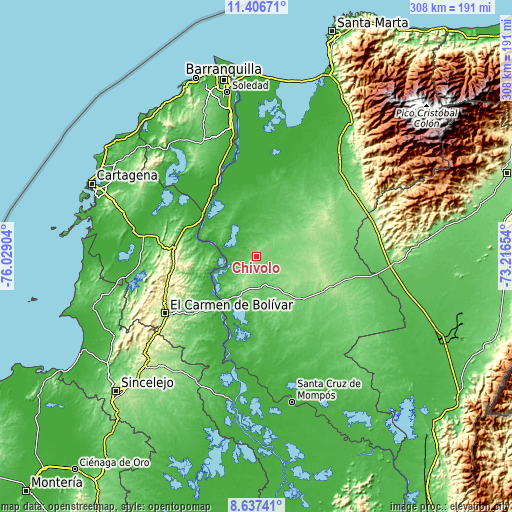Topographic map of Chivolo