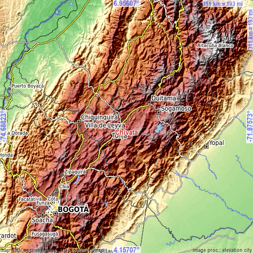Topographic map of Chivatá