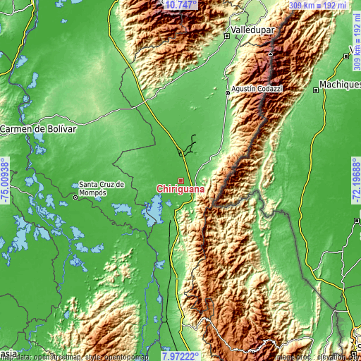 Topographic map of Chiriguaná