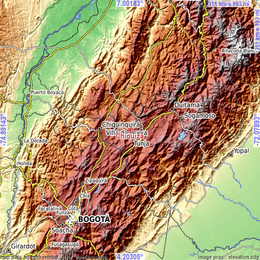 Topographic map of Chíquiza