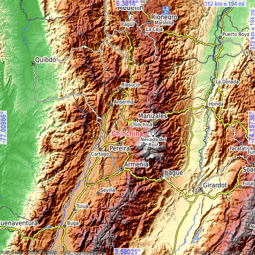 Topographic map of Chinchiná