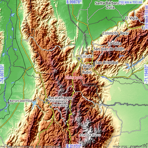 Topographic map of Chinácota