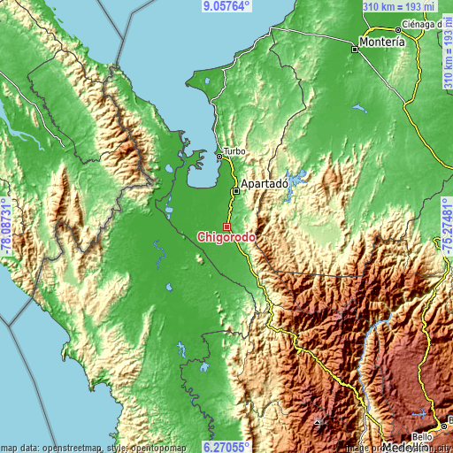 Topographic map of Chigorodó