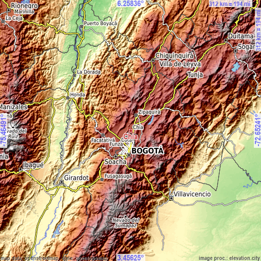 Topographic map of Chía