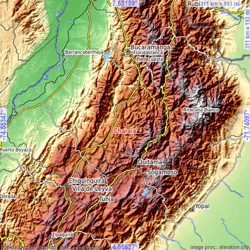 Topographic map of Charalá