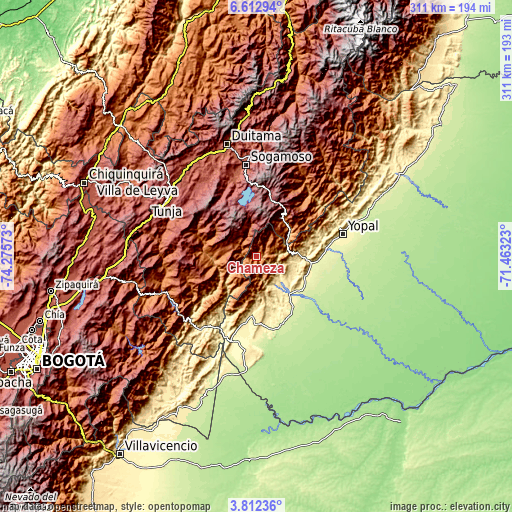 Topographic map of Chámeza