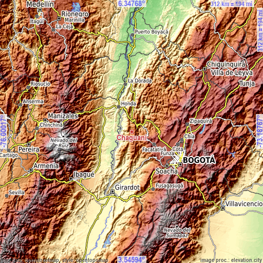 Topographic map of Chaguaní