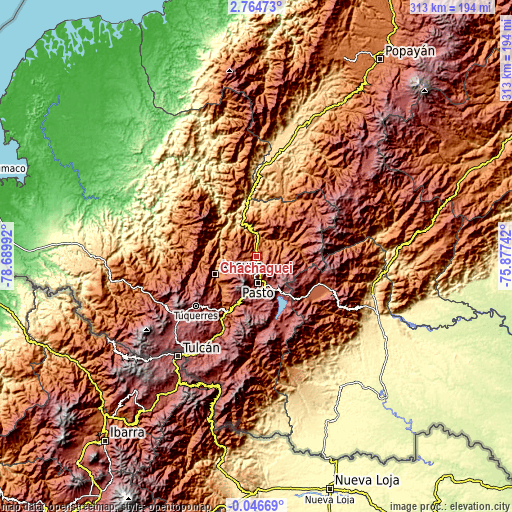 Topographic map of Chachagüí