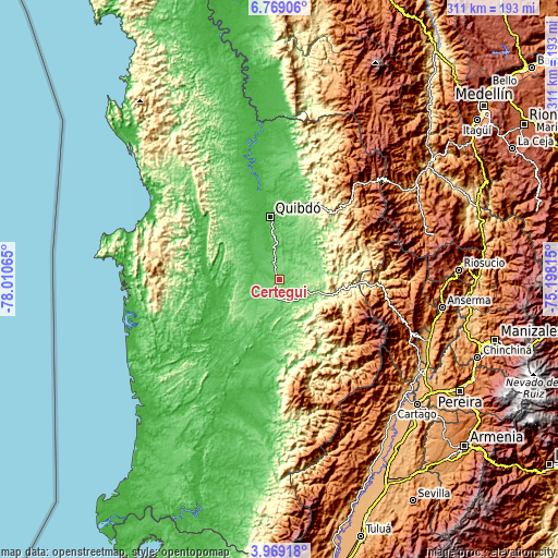 Topographic map of Cértegui