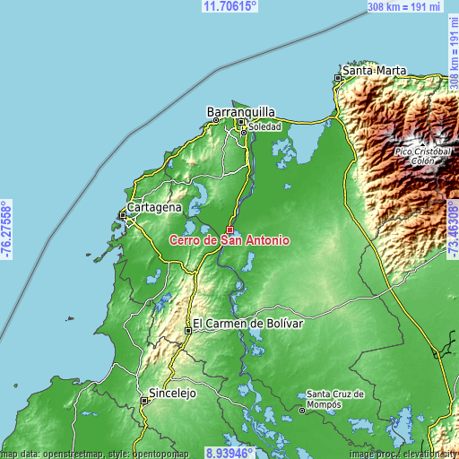 Topographic map of Cerro de San Antonio